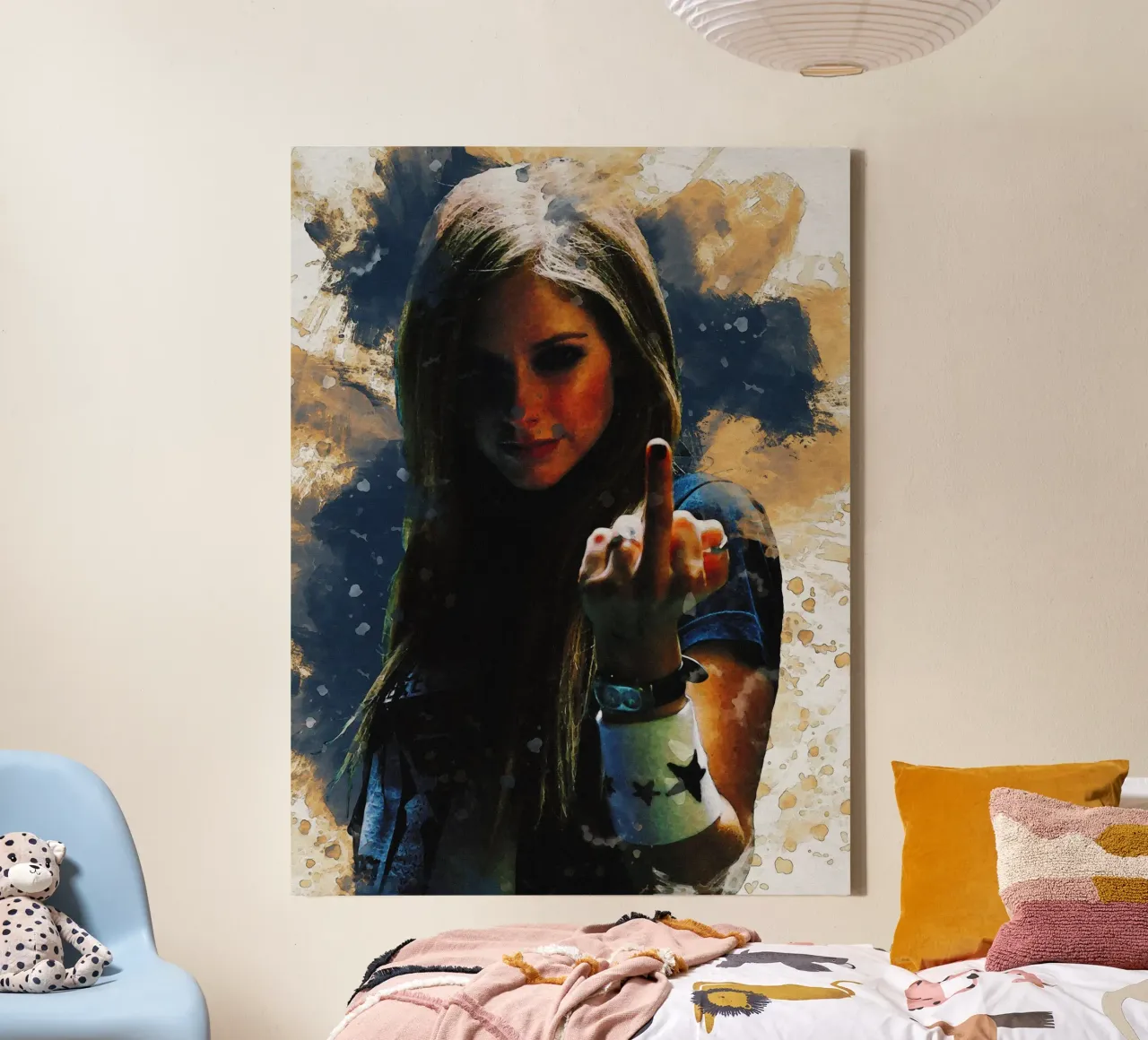 Smudge of Portrait Avril Lavigne canvas with Floater frame by Gunawan Rb