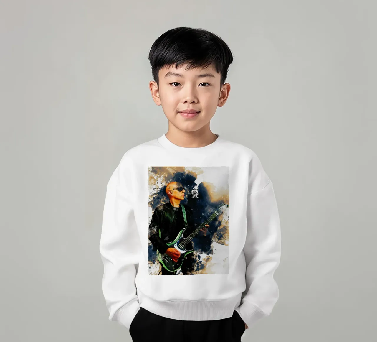 Mancha de retrato Joe Satriani sudadera para niño de Gunawan Rb