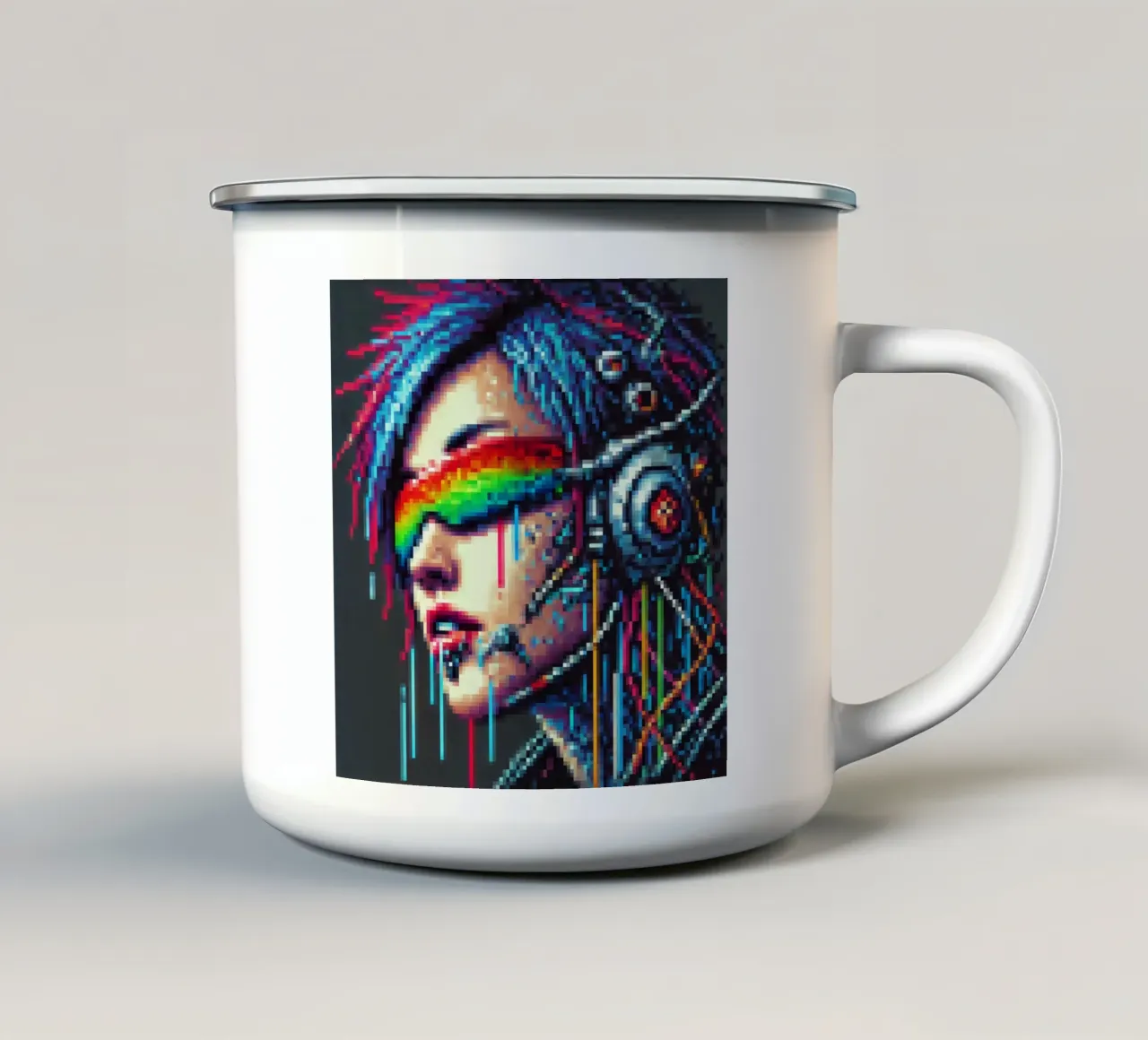 Cyberpunk - Pixelart tazza in smalto da pixelart