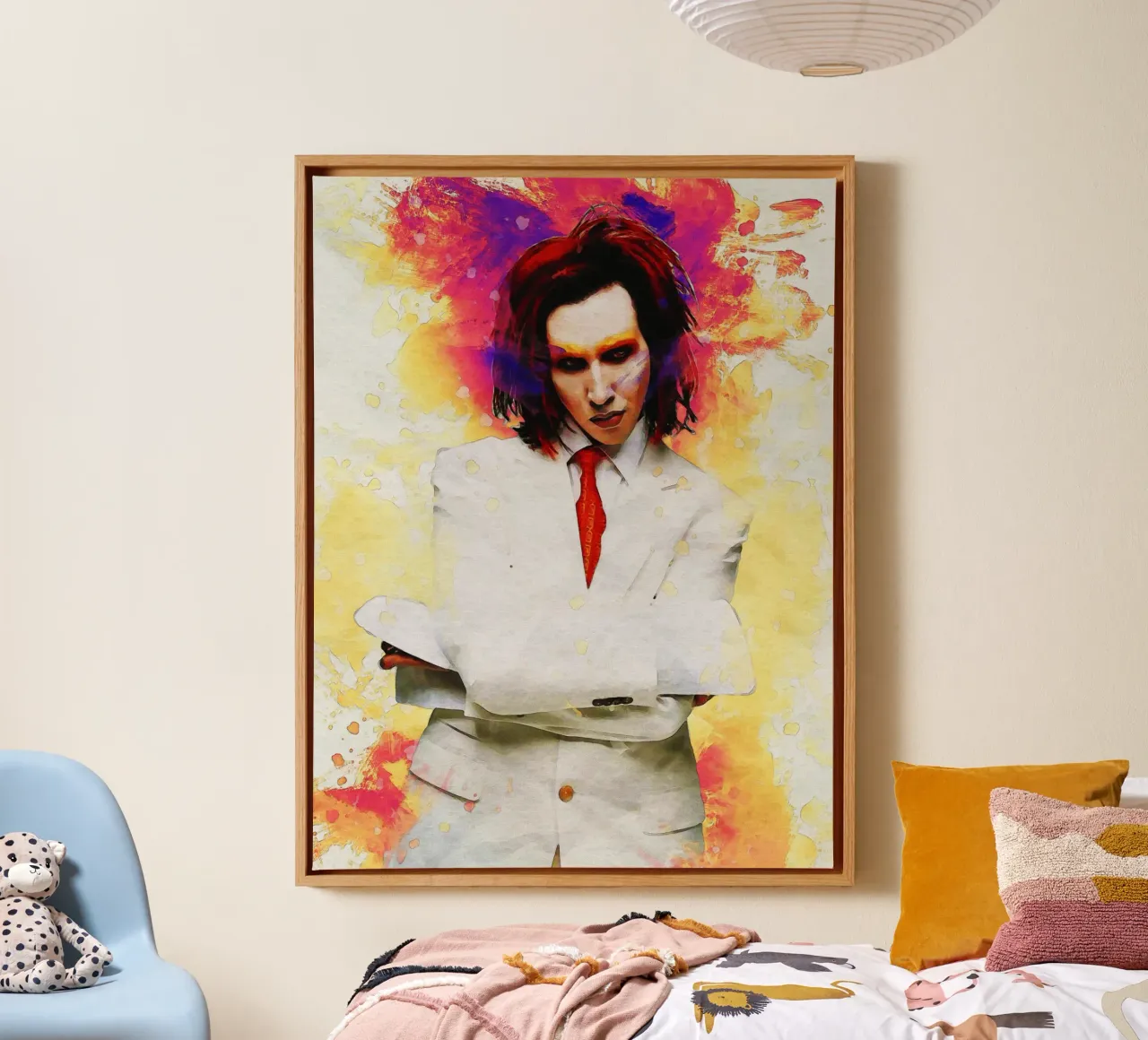 Smudge of Portrait Marilyn Manson canvas with Floater frame by Gunawan Rb