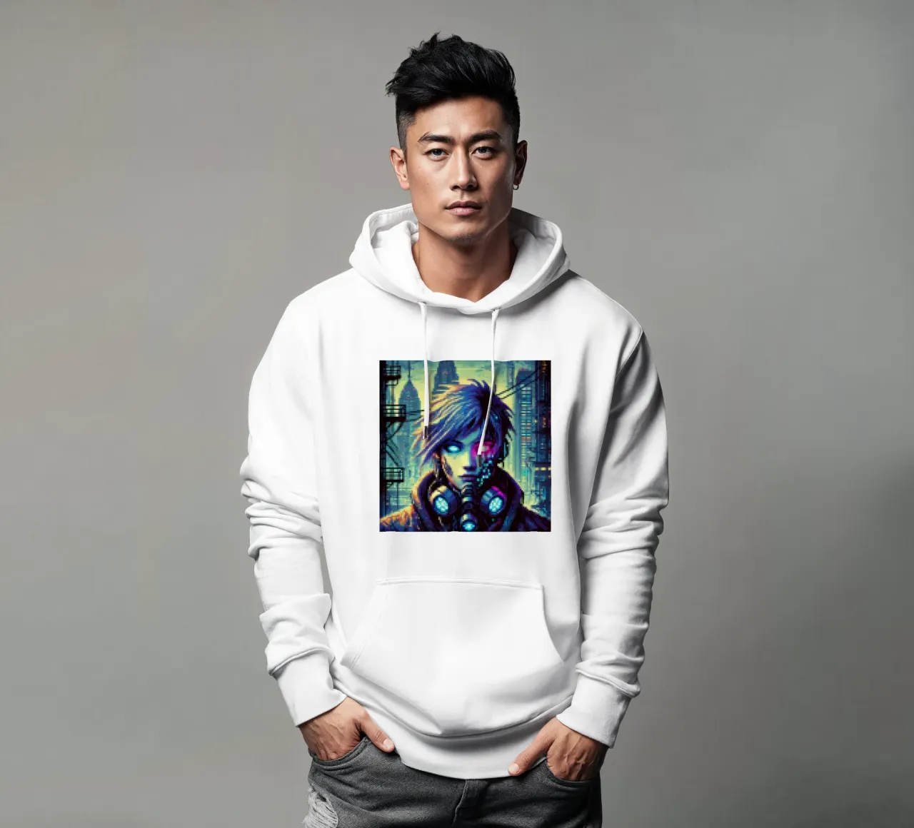 Cyberpunk - Pixelart felpa con cappuccio da pixelart