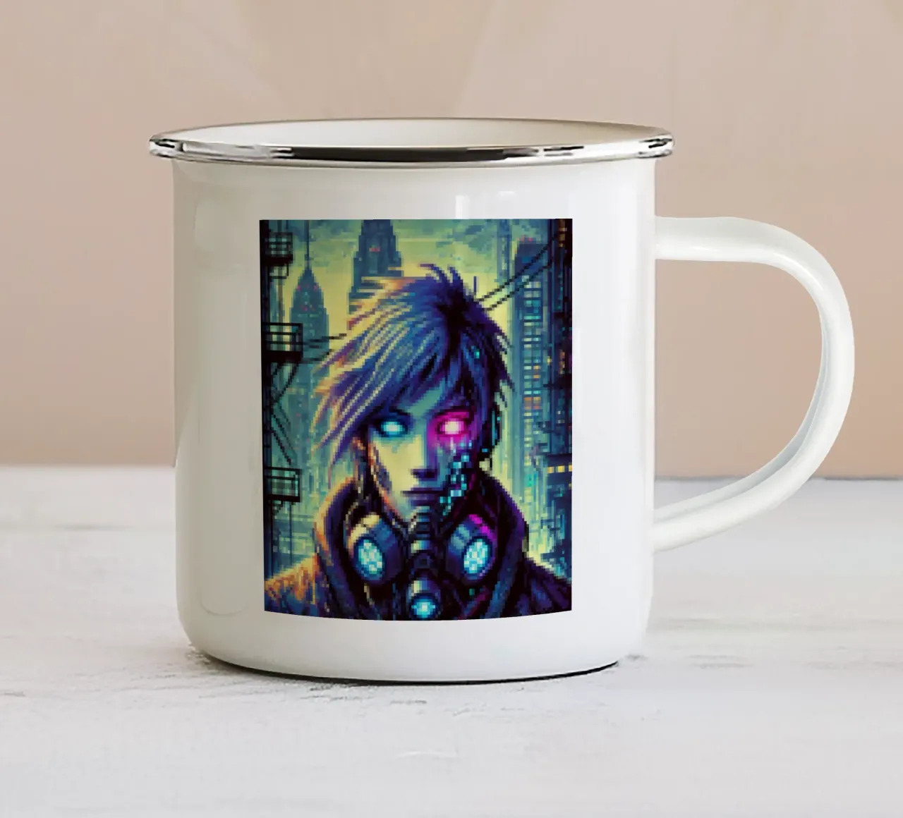 Cyberpunk - Pixelart tazza in smalto da pixelart