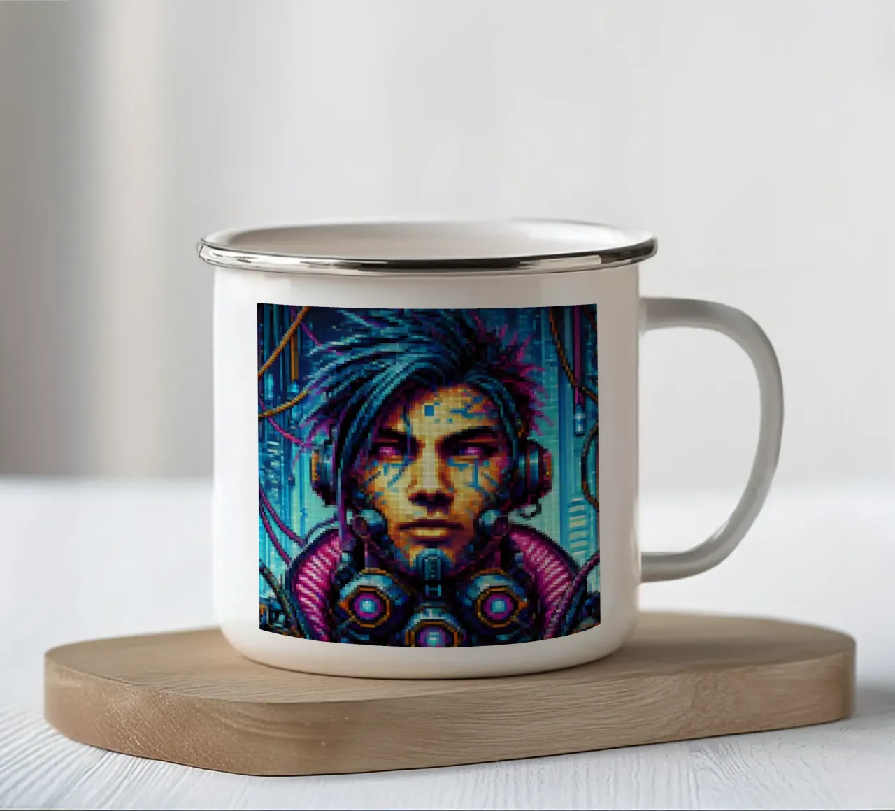 Cyberpunk - Pixelart tazza in smalto da pixelart