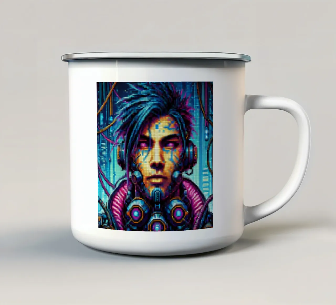 Cyberpunk - Pixelart tazza in smalto da pixelart