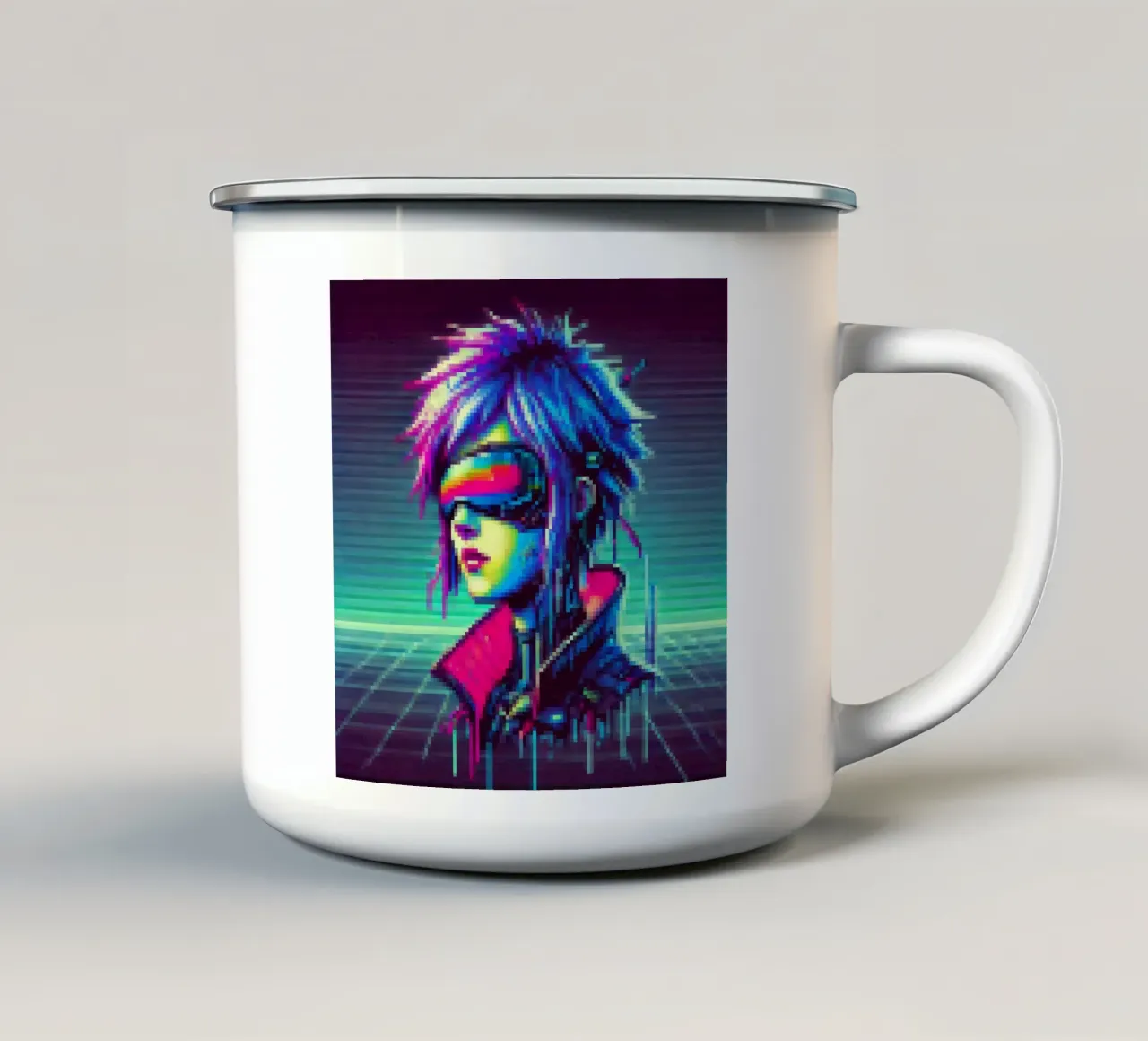 Cyberpunk - Pixelart tazza in smalto da pixelart
