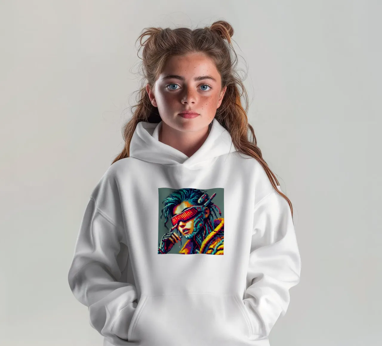 Cyberpunk - Pixelart felpa bambino con cappuccio da pixelart