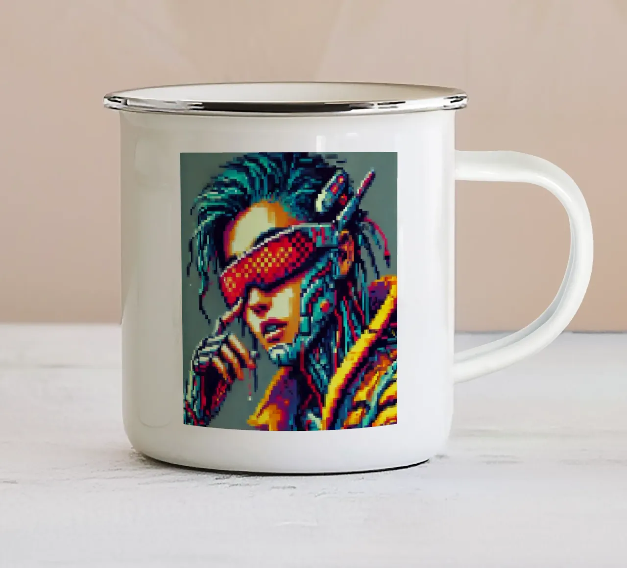 Cyberpunk - Pixelart tazza in smalto da pixelart