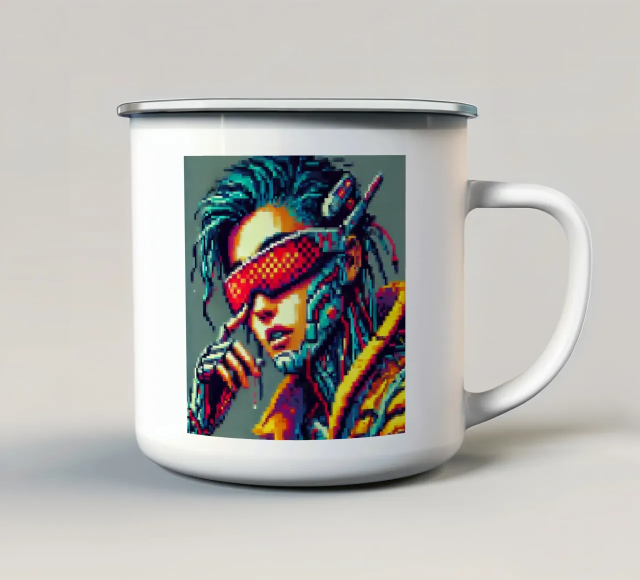 Cyberpunk - Pixelart tazza in smalto da pixelart