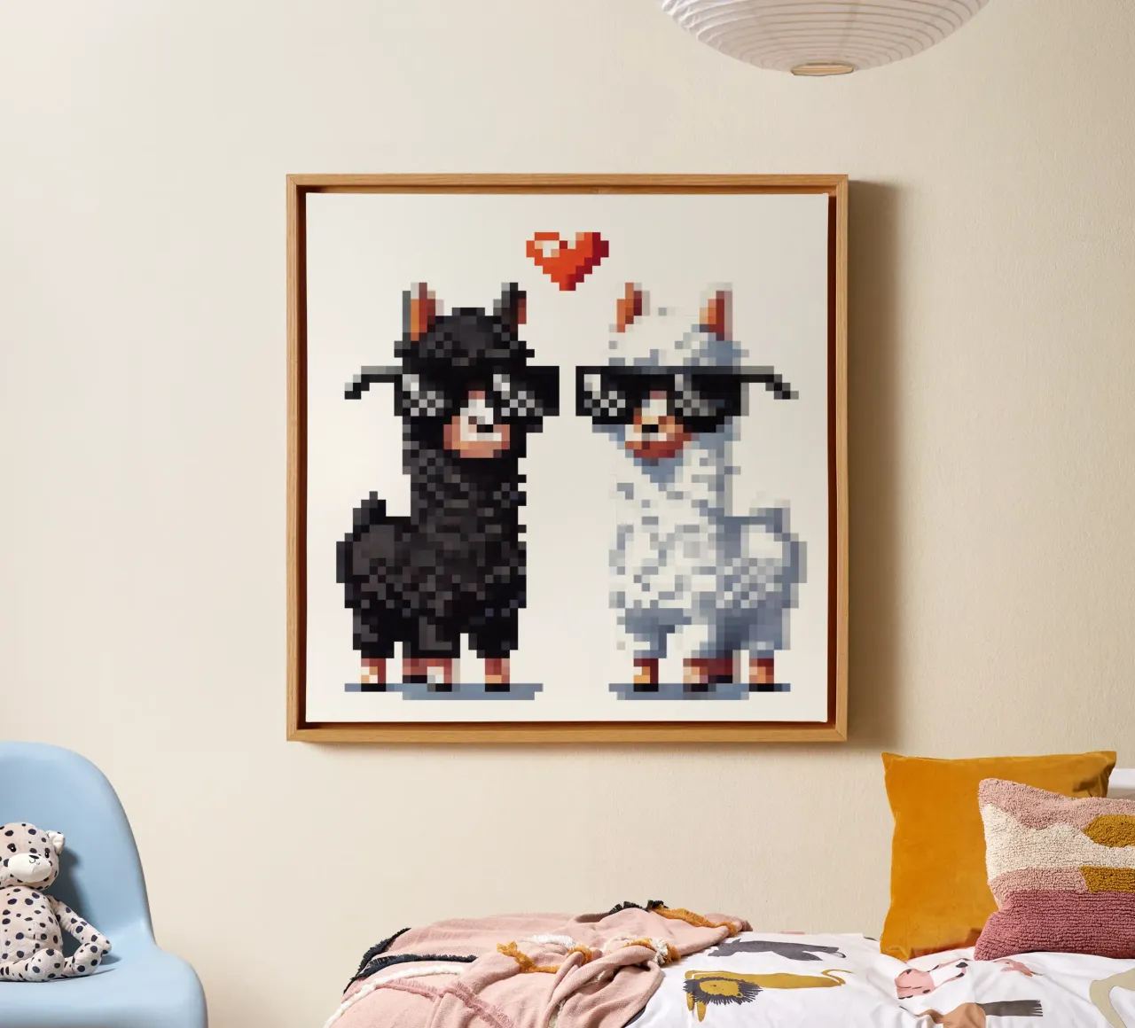 L'amore degli alpaca - Pixelart tela con Cornice a cassetta da pixelart