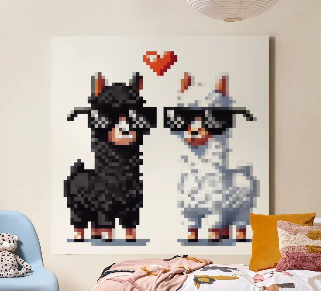 L'amore degli alpaca - Pixelart tela con Cornice a cassetta da pixelart
