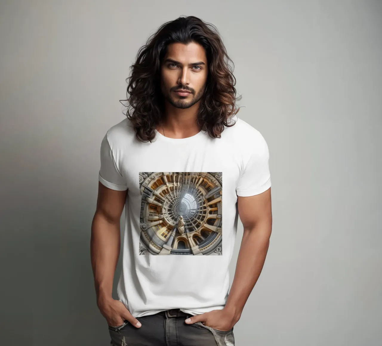 Sphere 061 - Surreal Circular Architecture With Statue t-shirt da Spheres