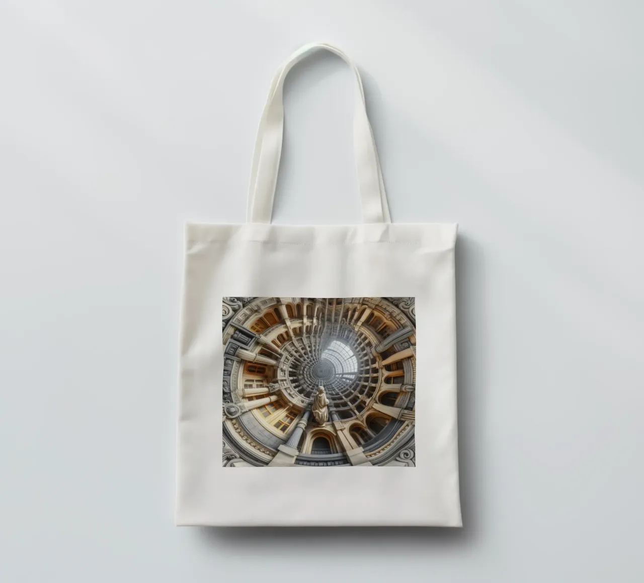 Sphere 061 - Surreal Circular Architecture With Statue borsa in juta da Spheres