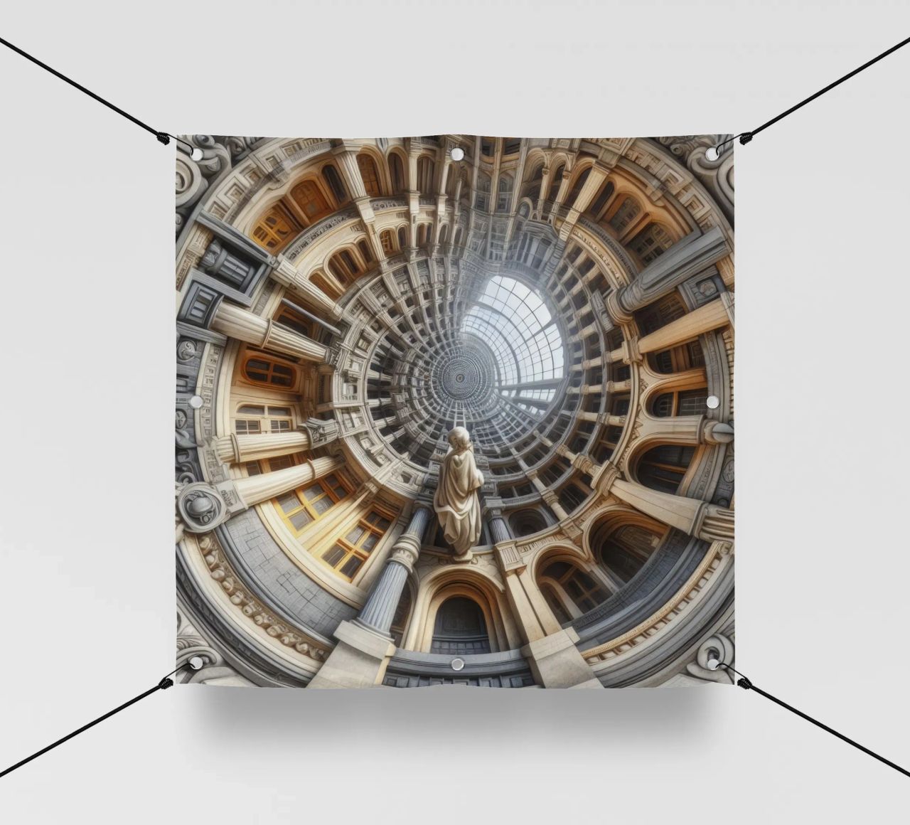 Sphere 061 - Surreal Circular Architecture With Statue telo in pvc da Spheres