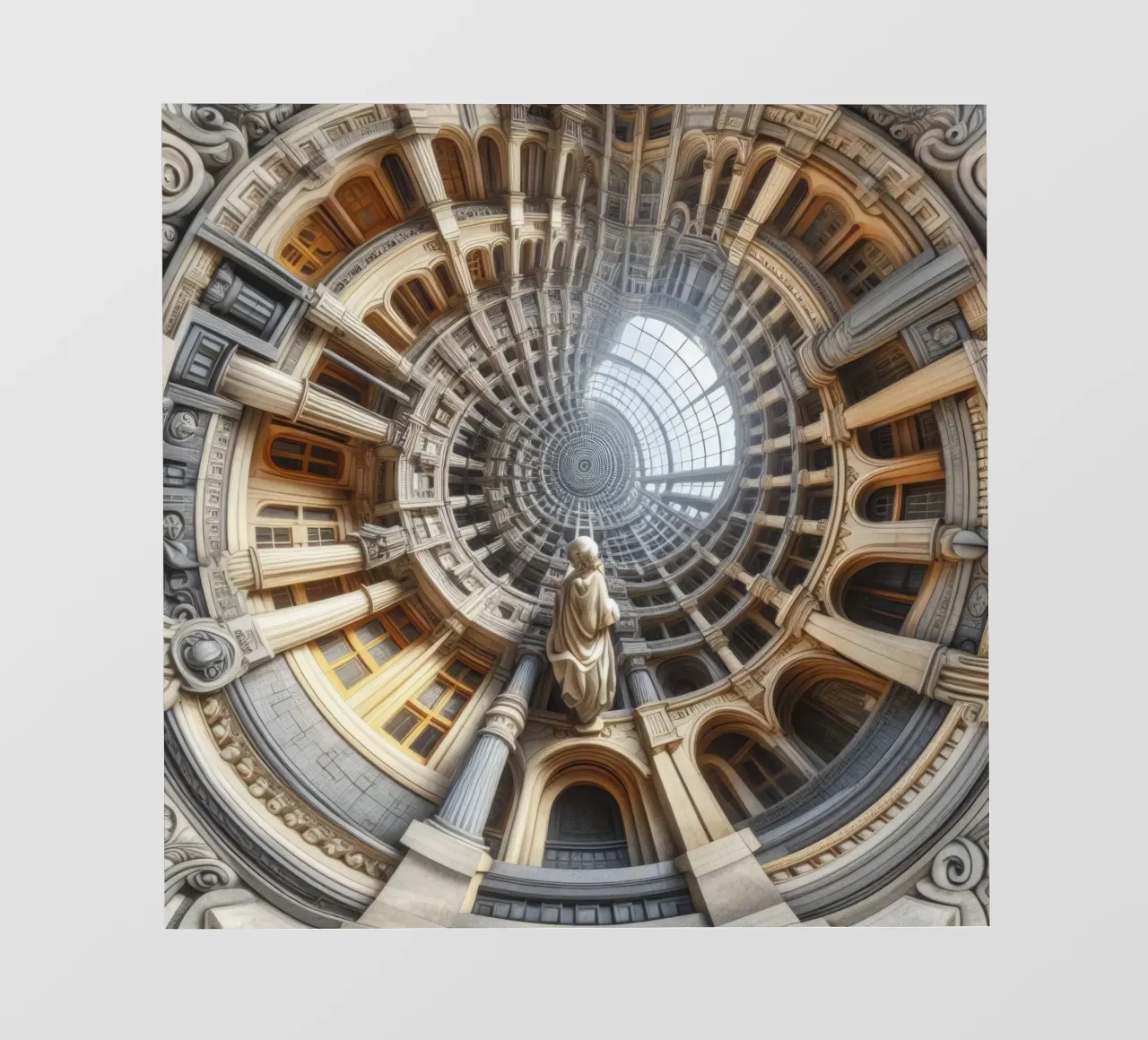 Sphere 061 - Surreal Circular Architecture With Statue PVC Plane von Spheres