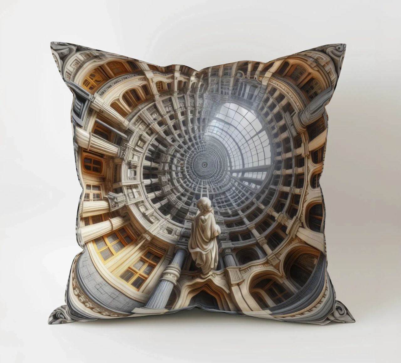 Sphere 061 - Surreal Circular Architecture With Statue cuscino da Spheres