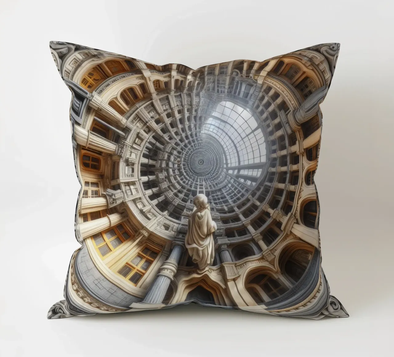 Sphere 061 - Surreal Circular Architecture With Statue cuscino da Spheres