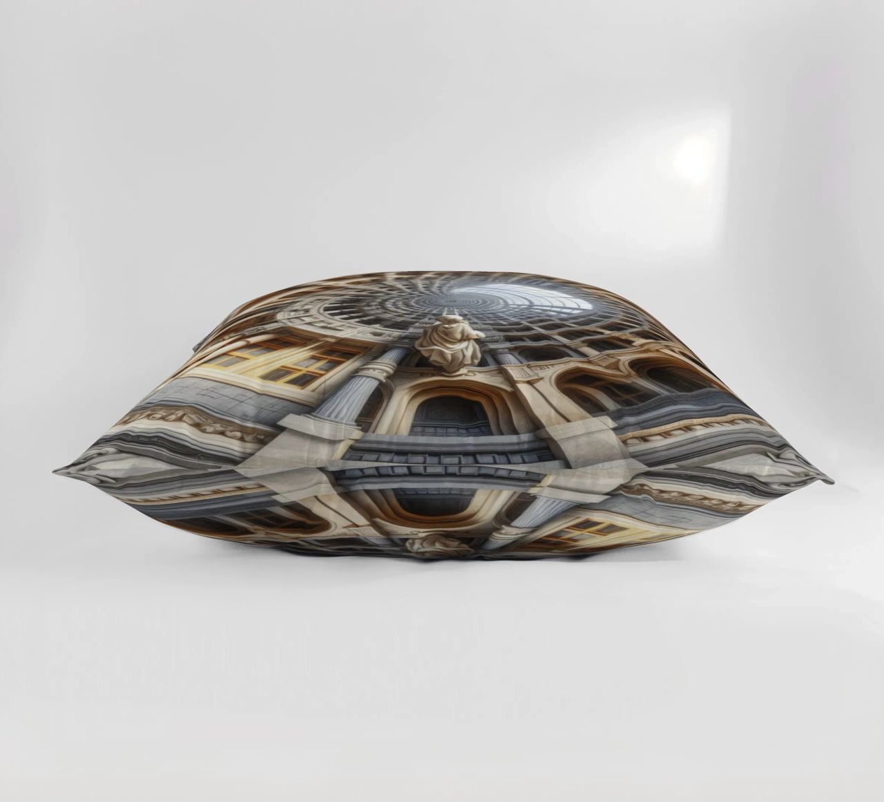 Sphere 061 - Surreal Circular Architecture With Statue cuscino da Spheres