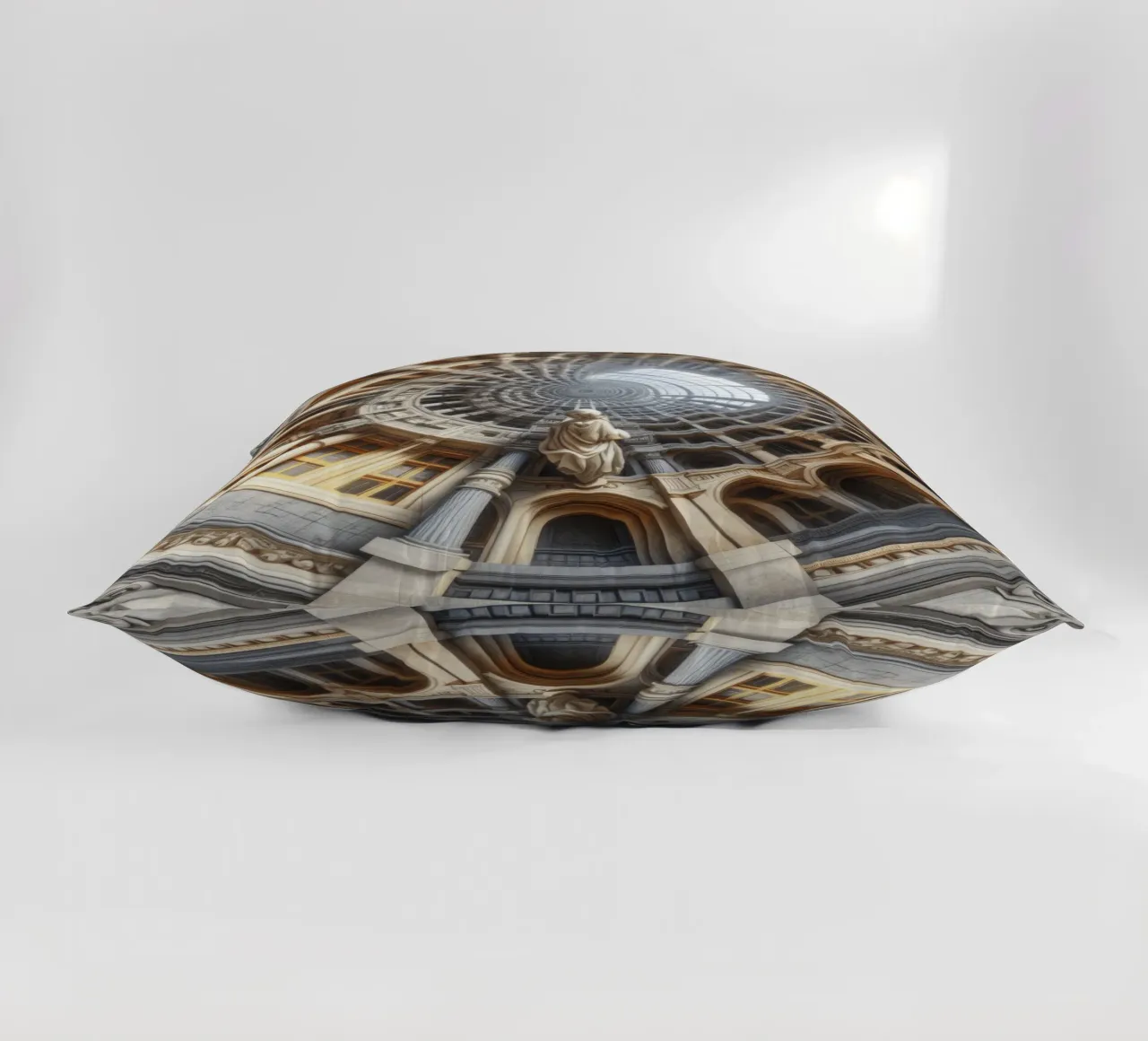 Sphere 061 - Surreal Circular Architecture With Statue cuscino da Spheres