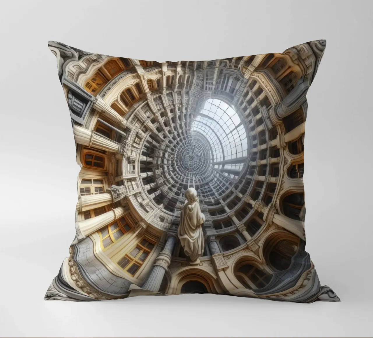 Sphere 061 - Surreal Circular Architecture With Statue cuscino da Spheres