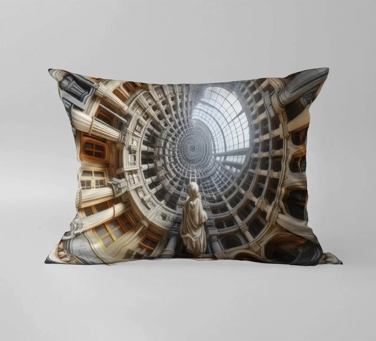 Sphere 061 - Surreal Circular Architecture With Statue cuscino da Spheres