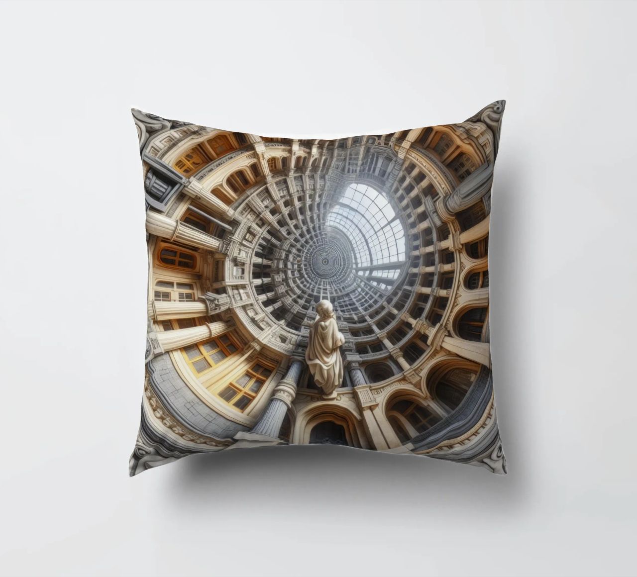 Sphere 061 - Surreal Circular Architecture With Statue cuscino da Spheres