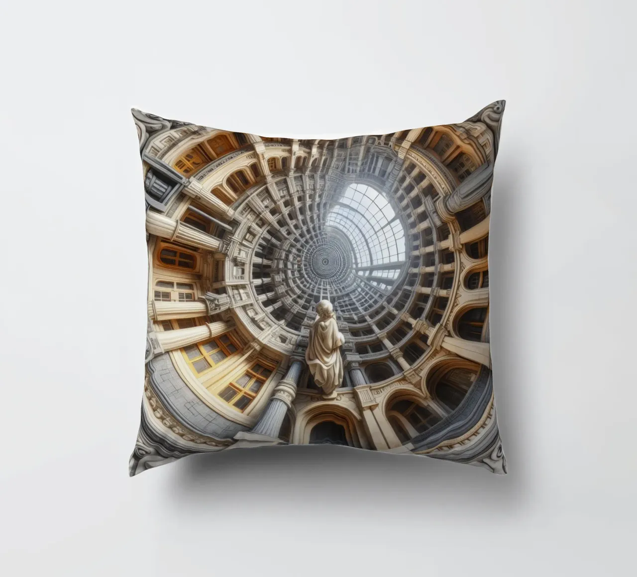 Sphere 061 - Surreal Circular Architecture With Statue Kissen von Spheres