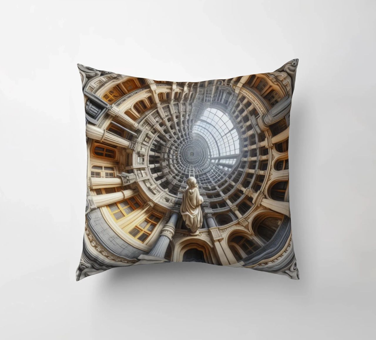 Sphere 061 - Surreal Circular Architecture With Statue cuscino da Spheres