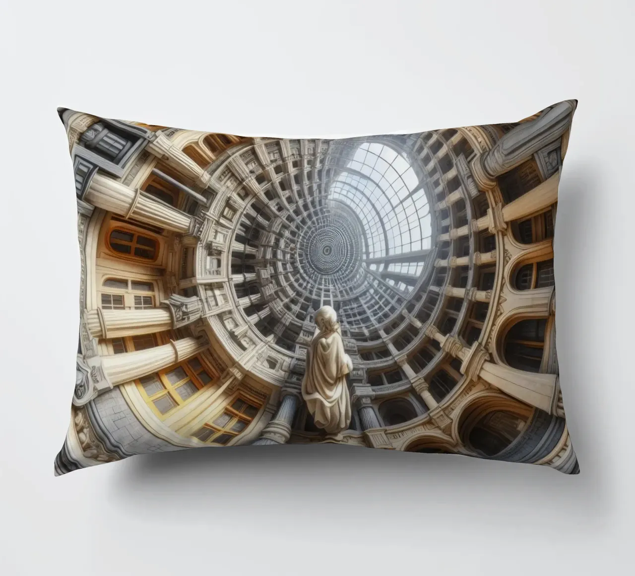 Sphere 061 - Surreal Circular Architecture With Statue decorative cushion by Spheres