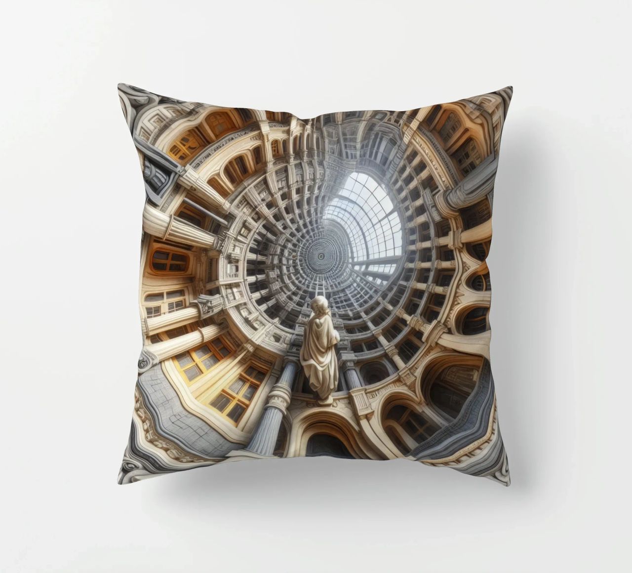 Sphere 061 - Surreal Circular Architecture With Statue cuscino da Spheres