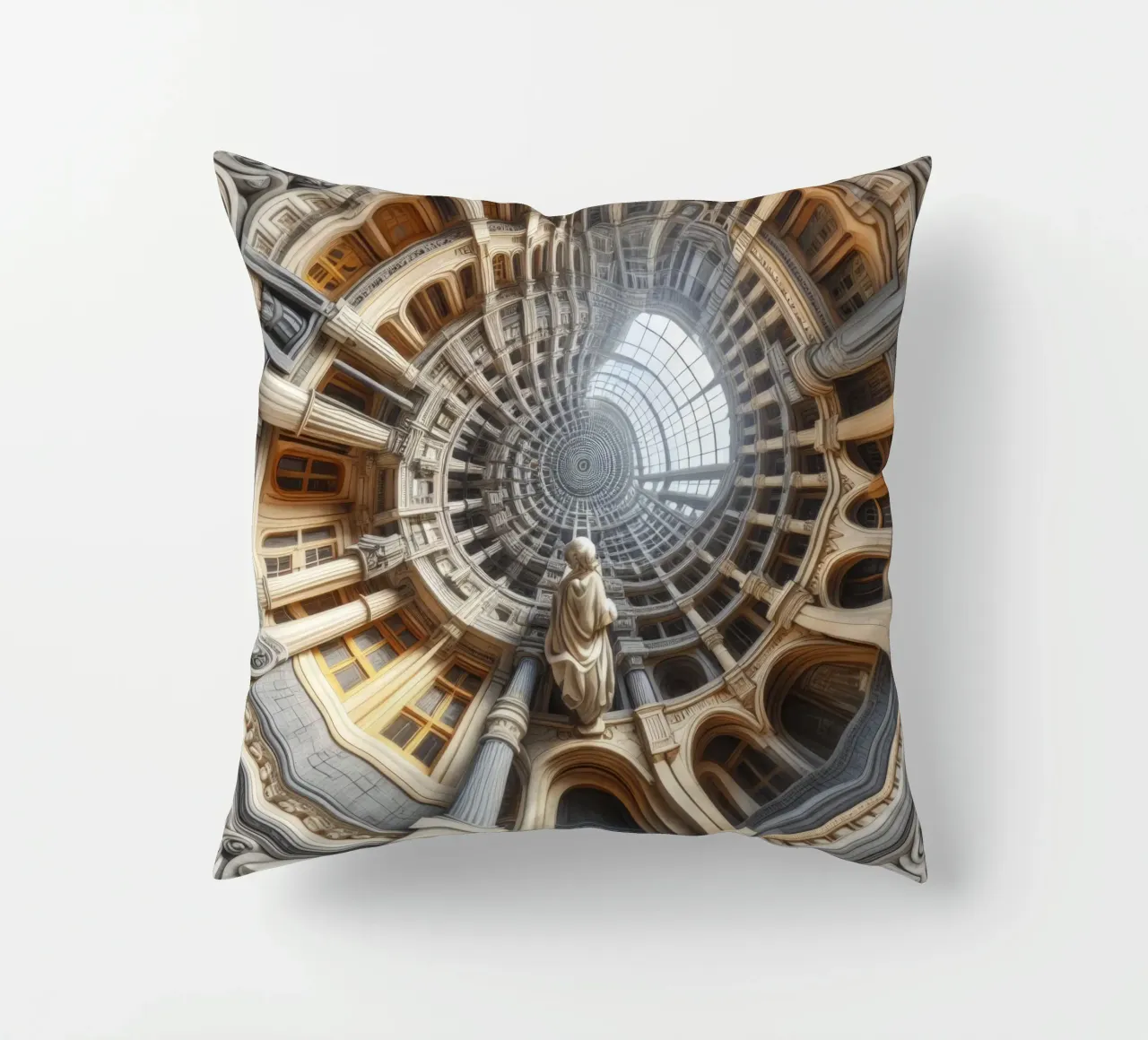 Sphere 061 - Surreal Circular Architecture With Statue cuscino da Spheres