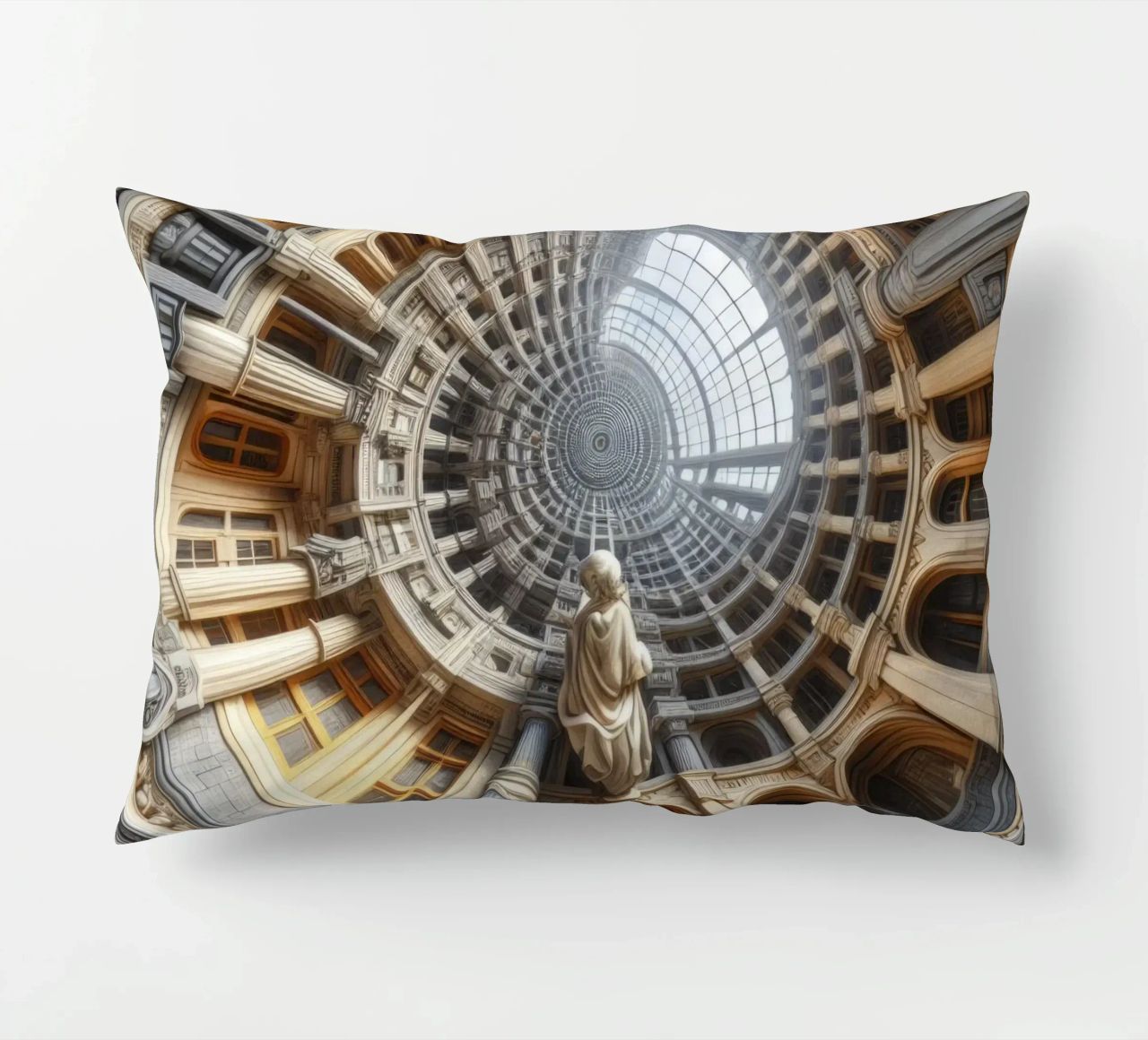 Sphere 061 - Surreal Circular Architecture With Statue cuscino da Spheres