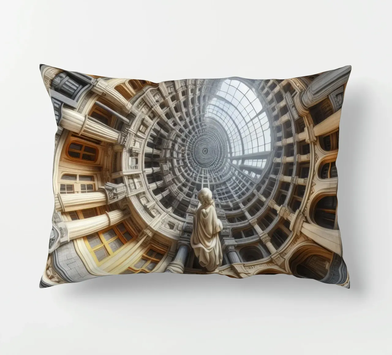 Sphere 061 - Surreal Circular Architecture With Statue cuscino da Spheres
