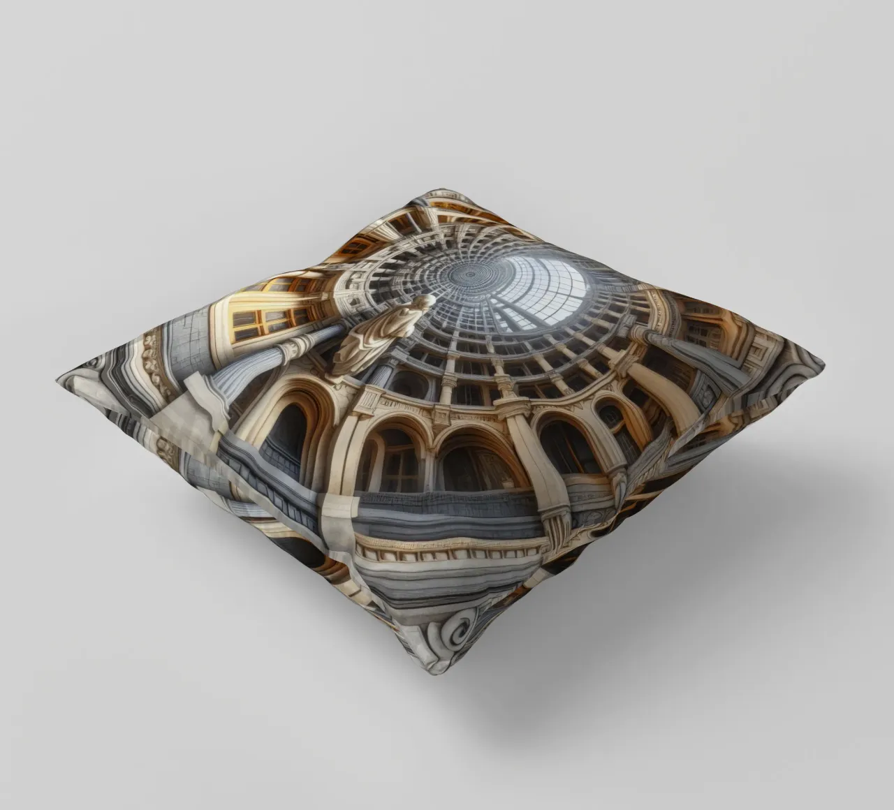 Sphere 061 - Surreal Circular Architecture With Statue cuscino da Spheres