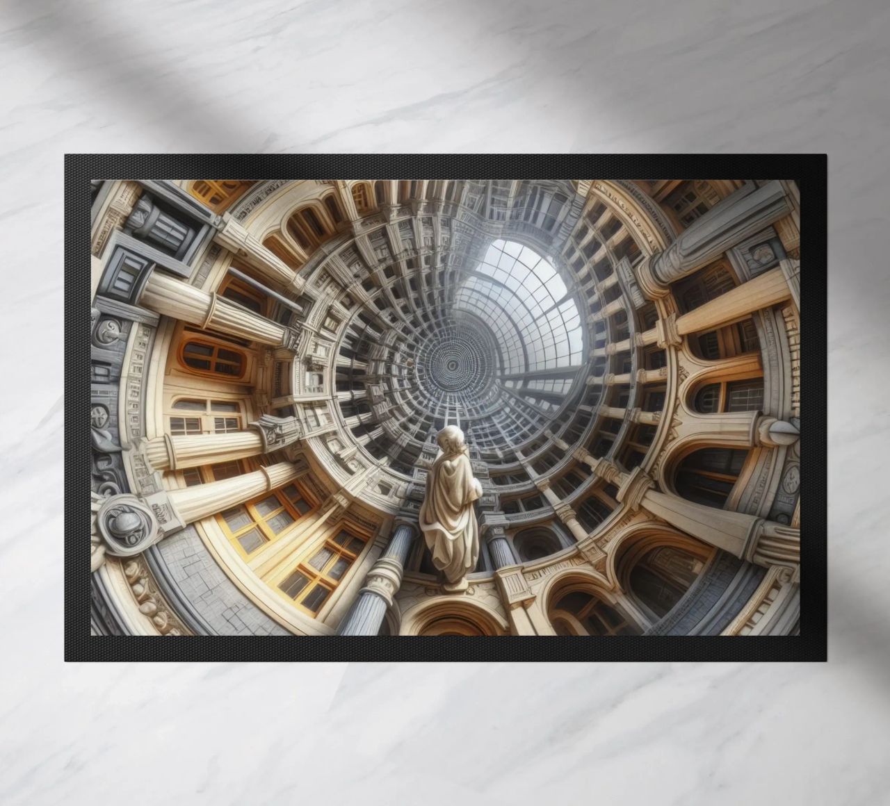 Sphere 061 - Surreal Circular Architecture With Statue doormat by Spheres