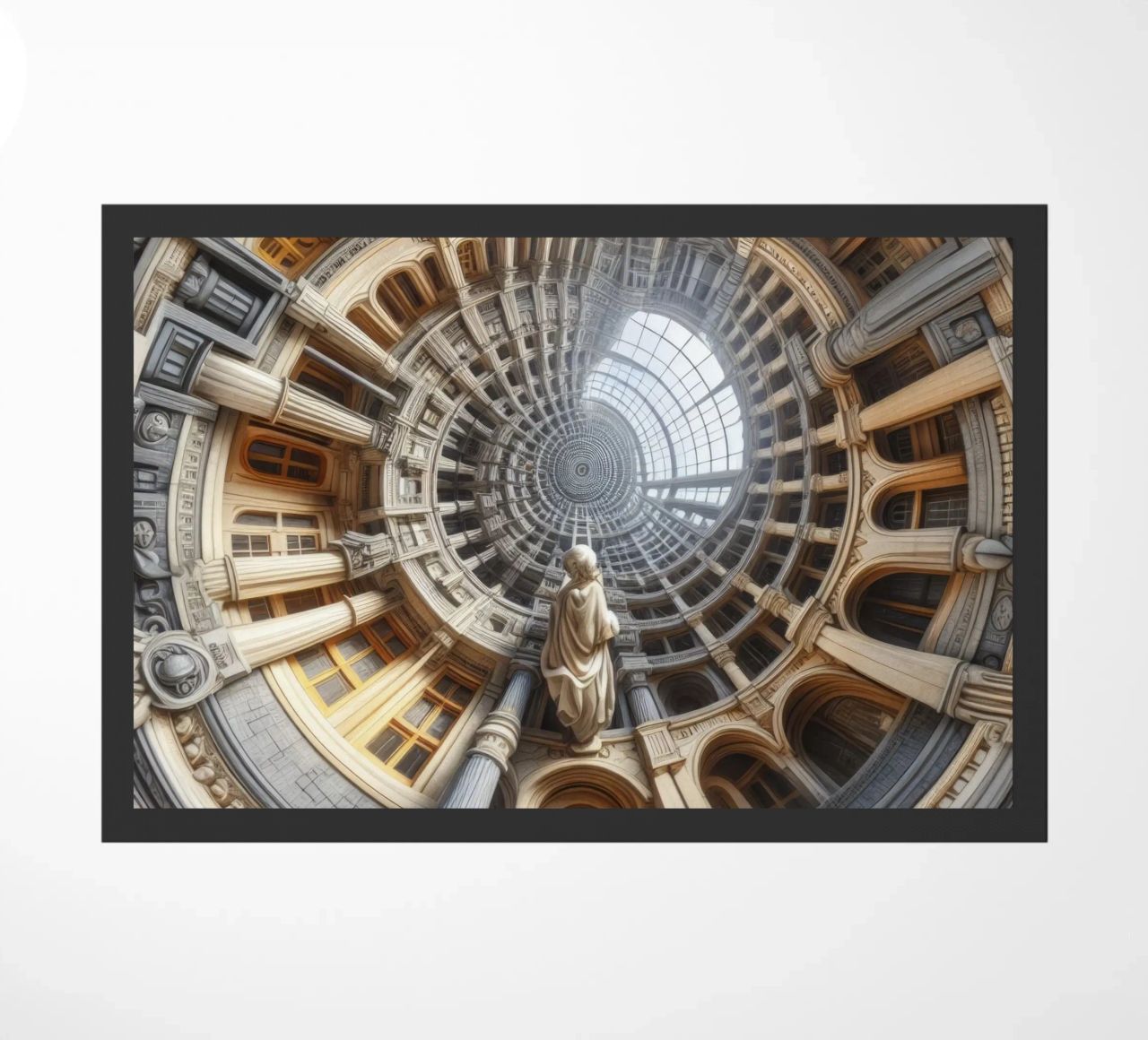 Sphere 061 - Surreal Circular Architecture With Statue doormat by Spheres