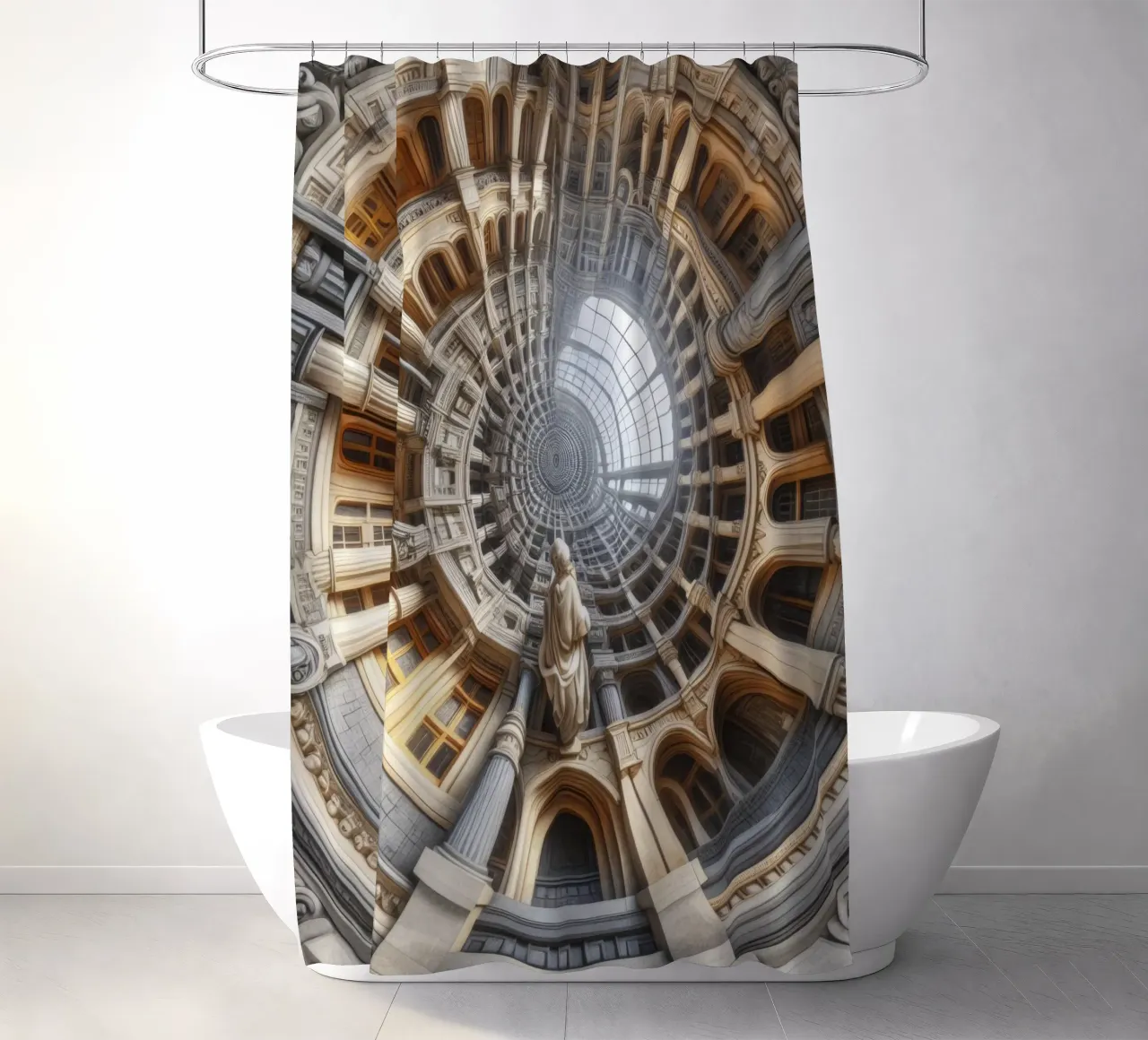 Sphere 061 - Surreal Circular Architecture With Statue Duschvorhang von Spheres