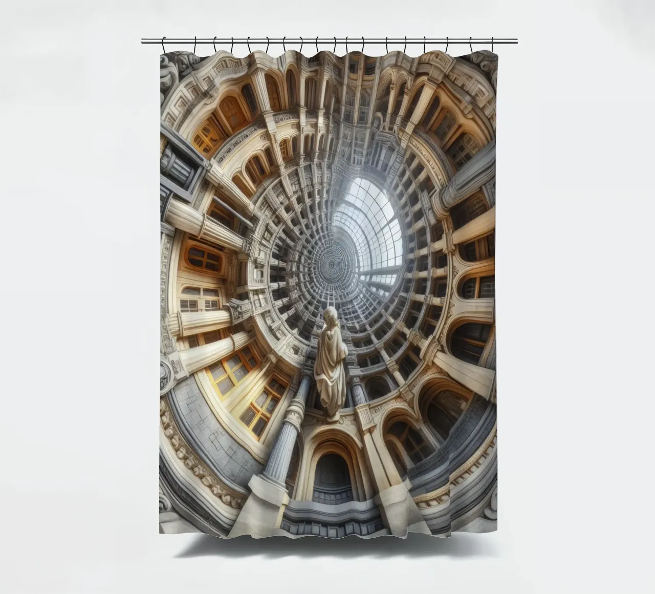 Sphere 061 - Surreal Circular Architecture With Statue Duschvorhang von Spheres