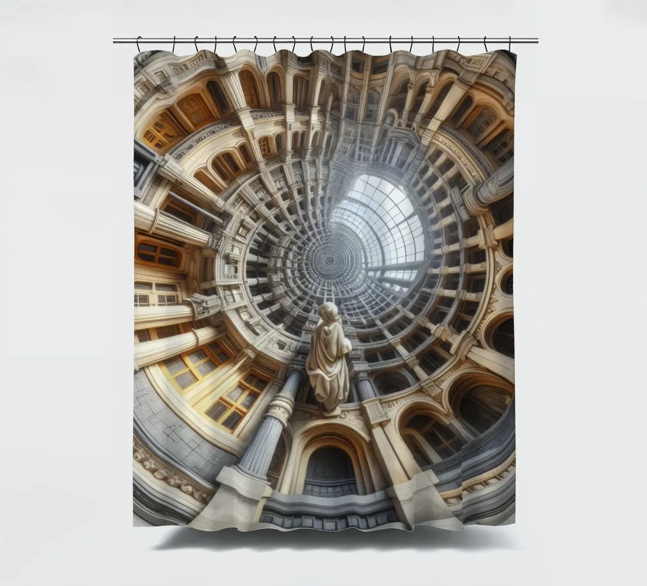 Sphere 061 - Surreal Circular Architecture With Statue Duschvorhang von Spheres