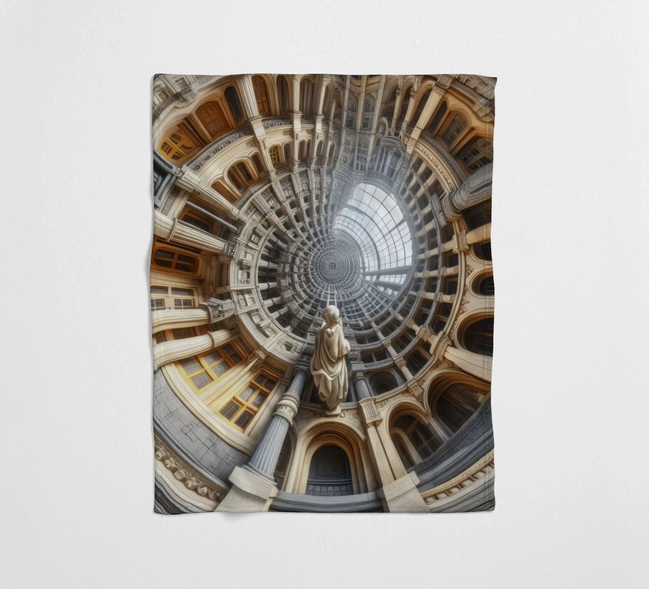 Sphere 061 - Surreal Circular Architecture With Statue fleece blanket by Spheres