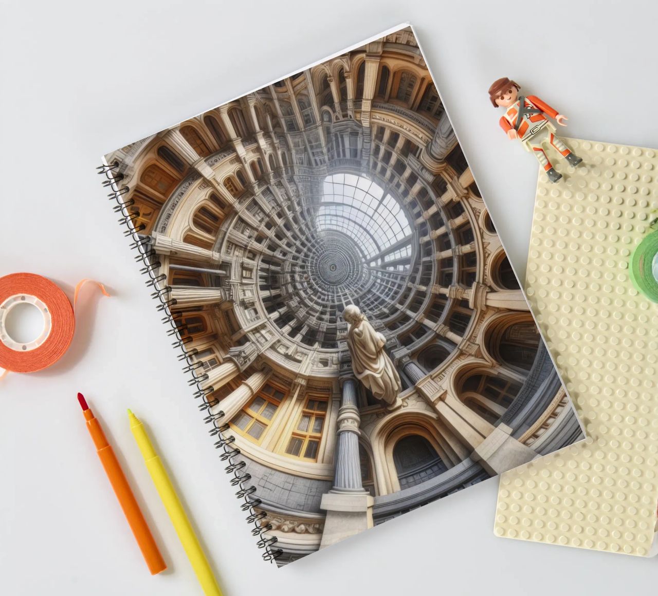 Sphere 061 - Surreal Circular Architecture With Statue spiral notebook by Spheres