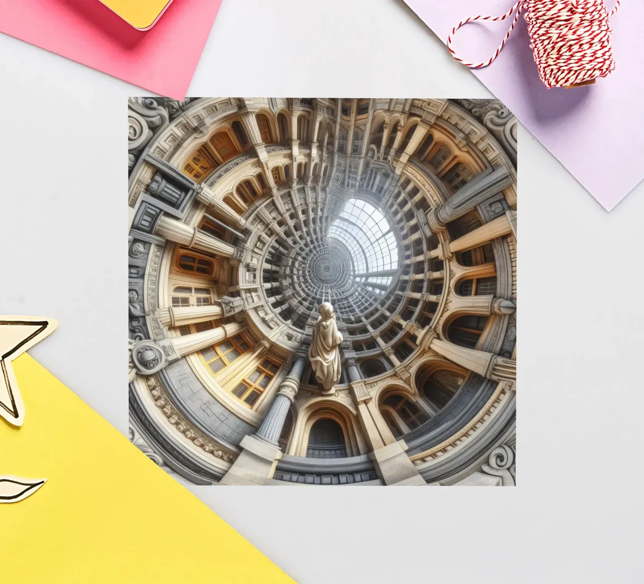 Sphere 061 - Surreal Circular Architecture With Statue sticker van Spheres