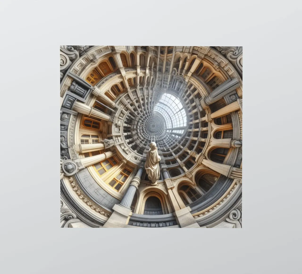 Sphere 061 - Surreal Circular Architecture With Statue sticker van Spheres