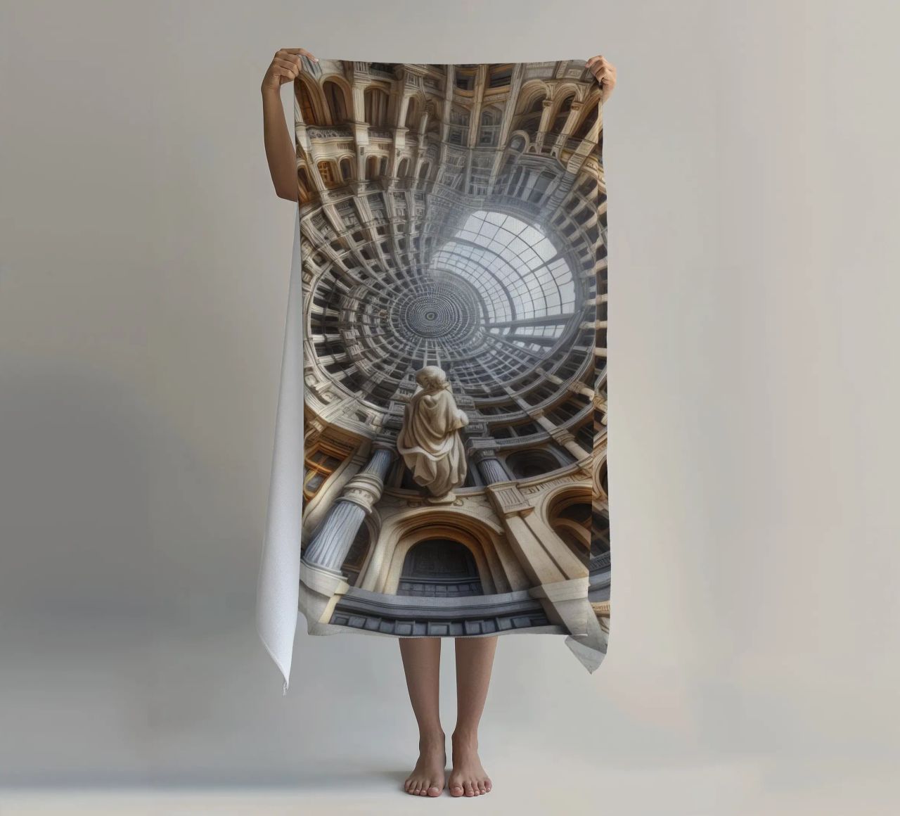 Sphere 061 - Surreal Circular Architecture With Statue beach towel by Spheres