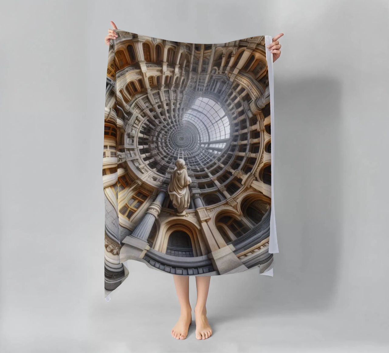 Sphere 061 - Surreal Circular Architecture With Statue beach towel by Spheres