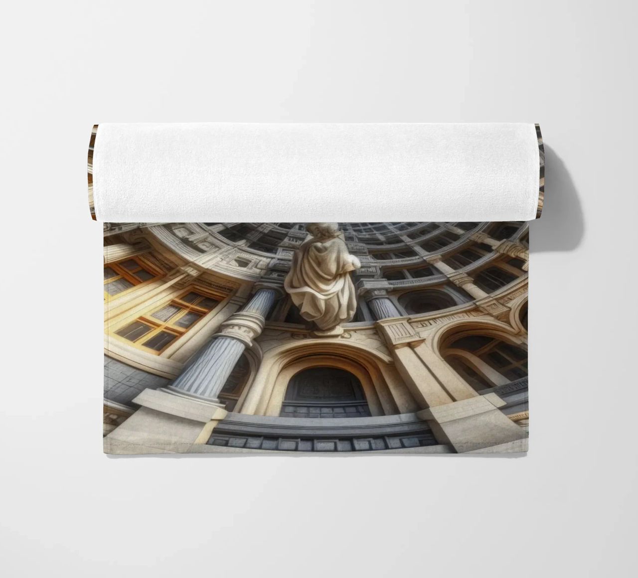 Sphere 061 - Surreal Circular Architecture With Statue beach towel by Spheres