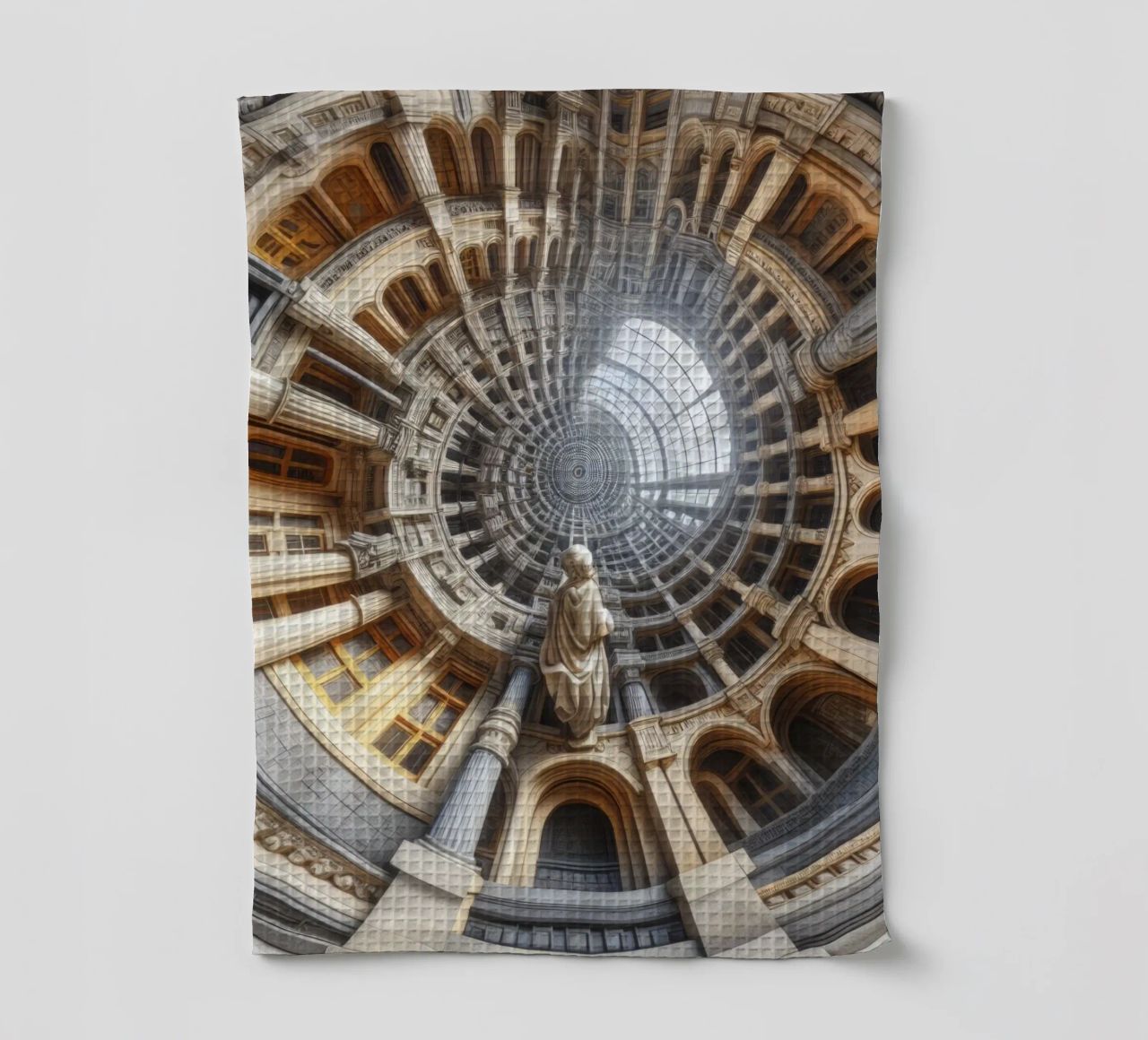 Sphere 061 - Surreal Circular Architecture With Statue tea towel by Spheres