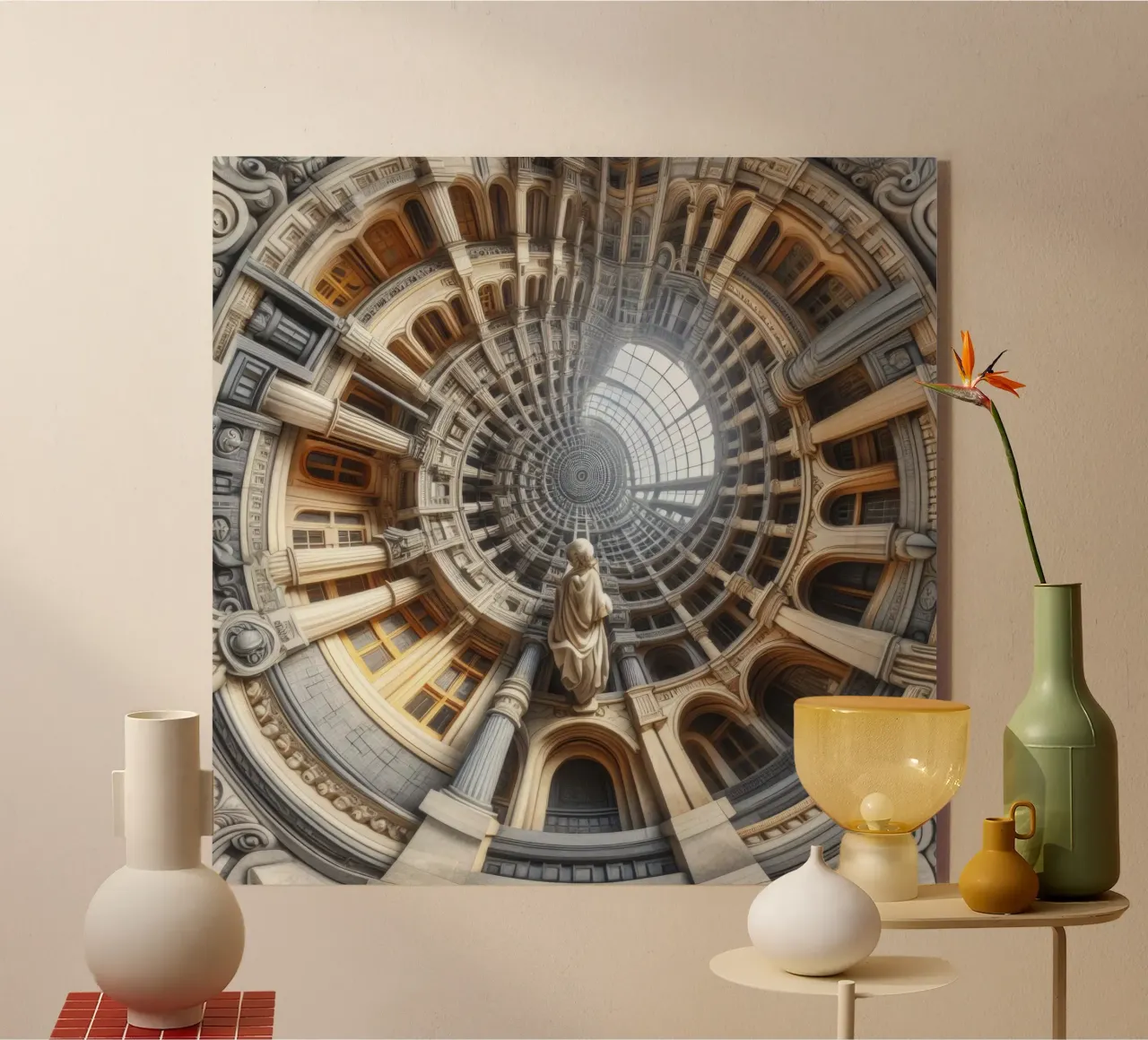 Sphere 061 - Surreal Circular Architecture With Statue Acryl-Glas von Spheres