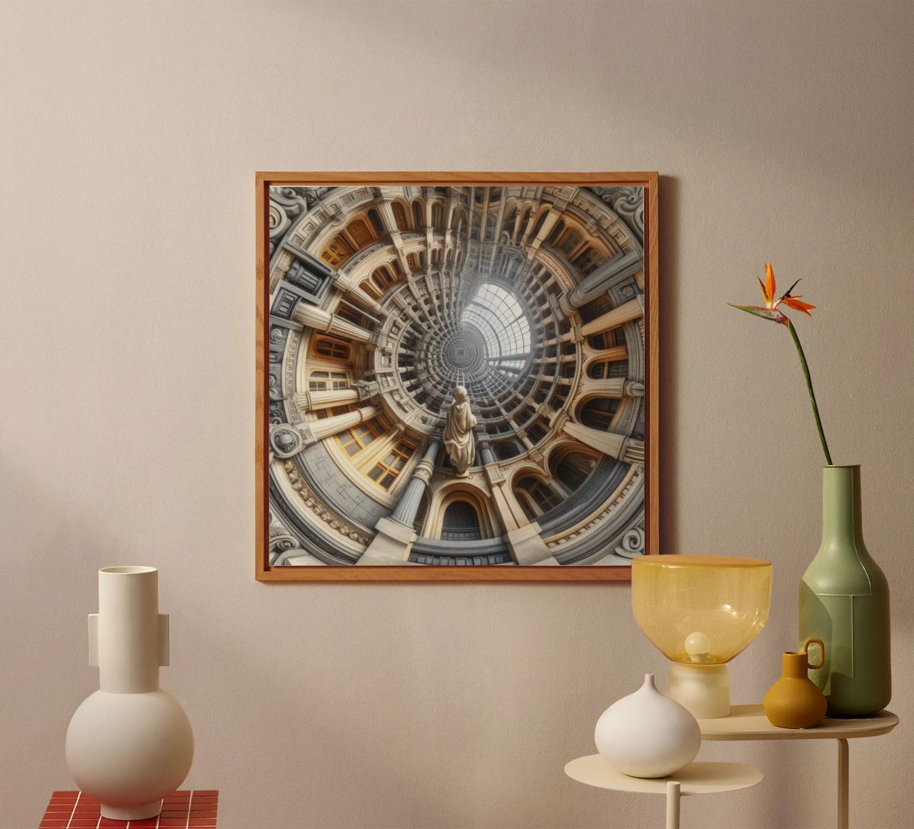 Sphere 061 - Surreal Circular Architecture With Statue alluminio dibond da Spheres
