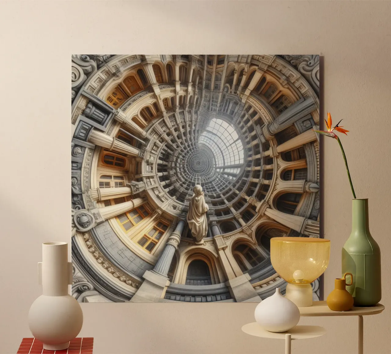 Sphere 061 - Surreal Circular Architecture With Statue alluminio dibond da Spheres