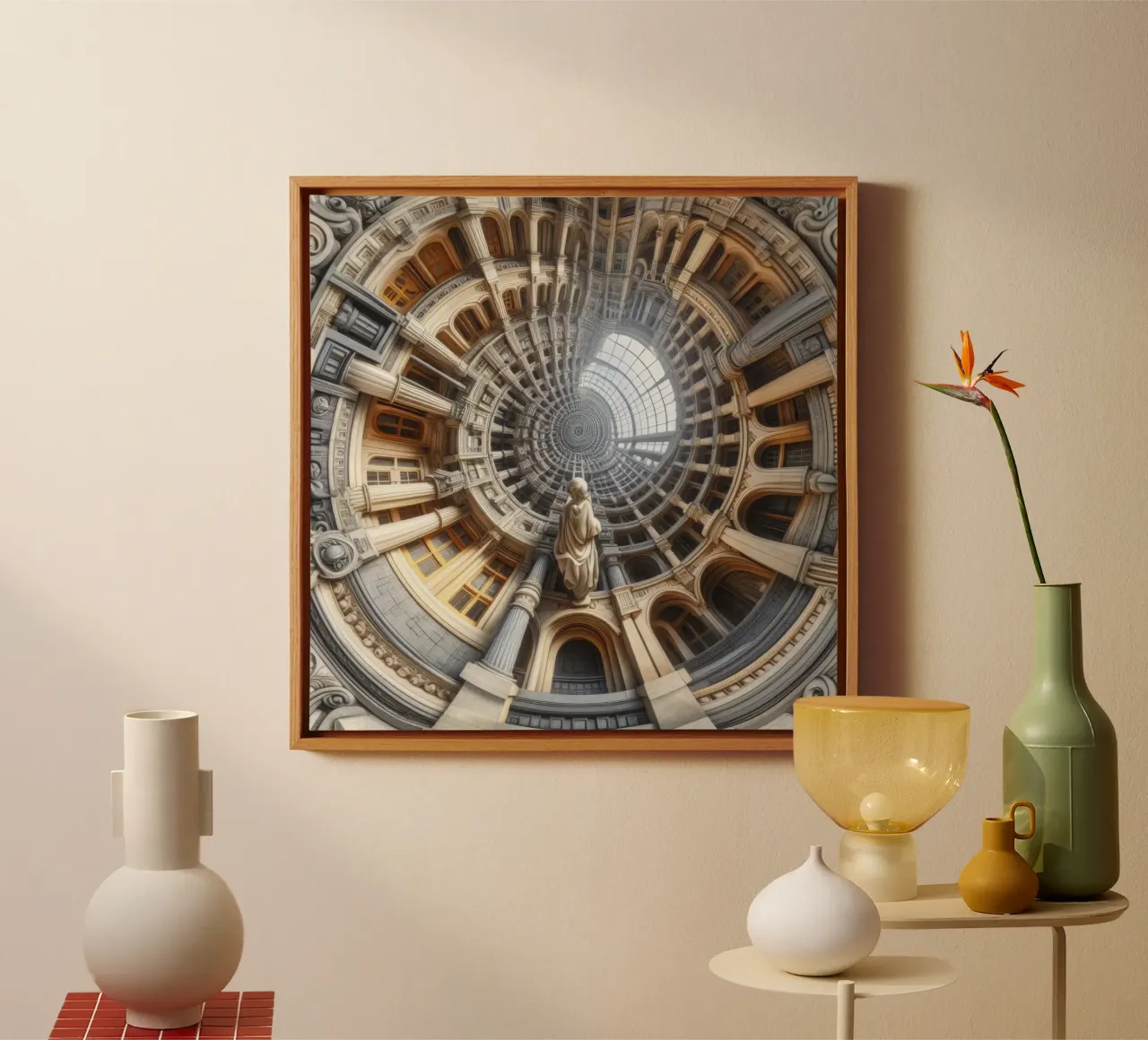 Sphere 061 - Surreal Circular Architecture With Statue tela da Spheres